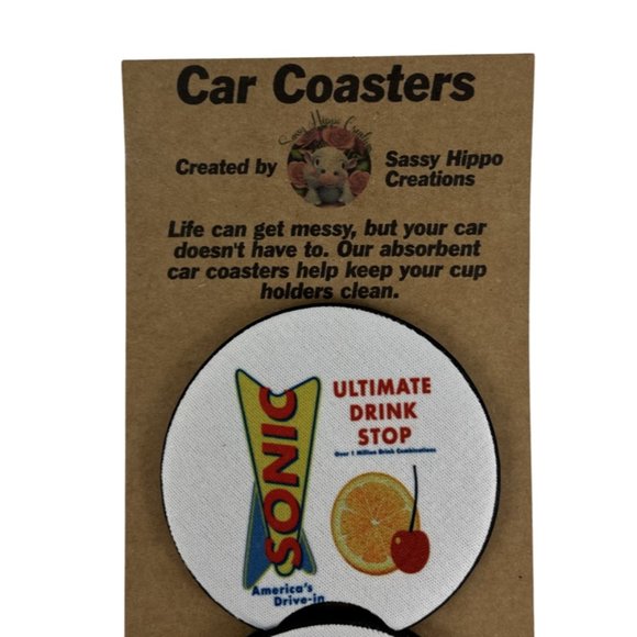Car Coasters Sonic Drive-in Soda Pop Beverage Set of 2 Neoprene Absorbent - Picture 7 of 9